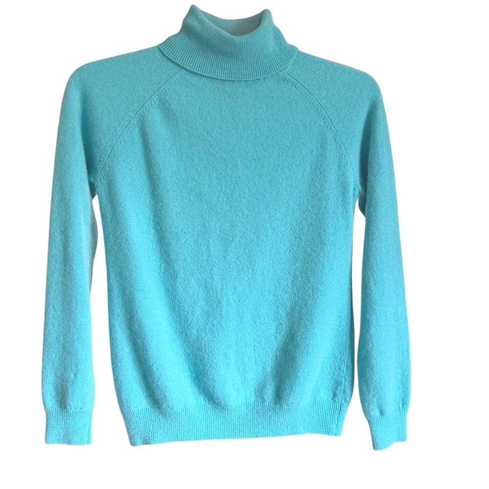 Preswick & Moore Womens 100% Cashmere Turtleneck Sweater Turquoise Blue M